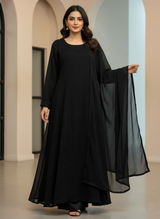 3-Piece Jet Black Chiffon Maxi