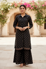 2 Piece Khaddar Co-ord Set for Women – Short Shirt with Wide Palazzo Pants