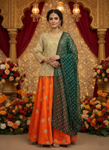 3-Piece Chiffon Fully Embroidered Shirt & Dupatta with Silk Embroidered Lehenga