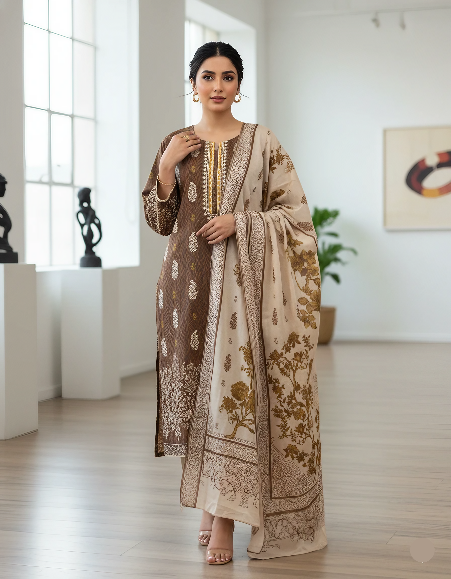 Women’s 2PC Lawn Printed Suit – Shirt & Dupatta | Casual Summer Wear