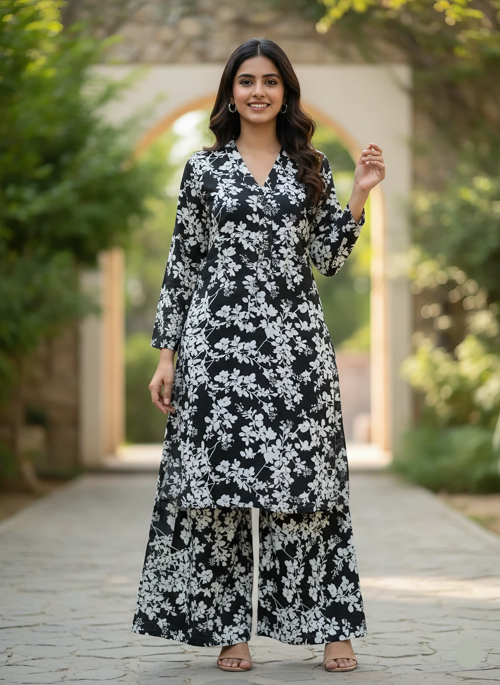 Linen 2PC Suit Women Plain Shirt with Palazzo Pants