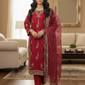 3-Piece Formal Hand Embroidery Outfit – Katten Silk Fabric with Zaree Work & Doptta