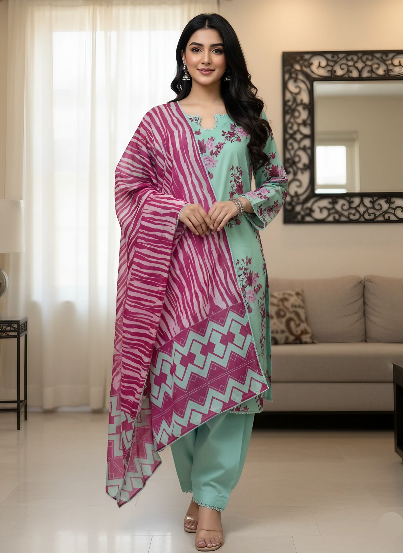 3-Piece Nishat Lawn Printed Suit with Shalwar & Dupatta
