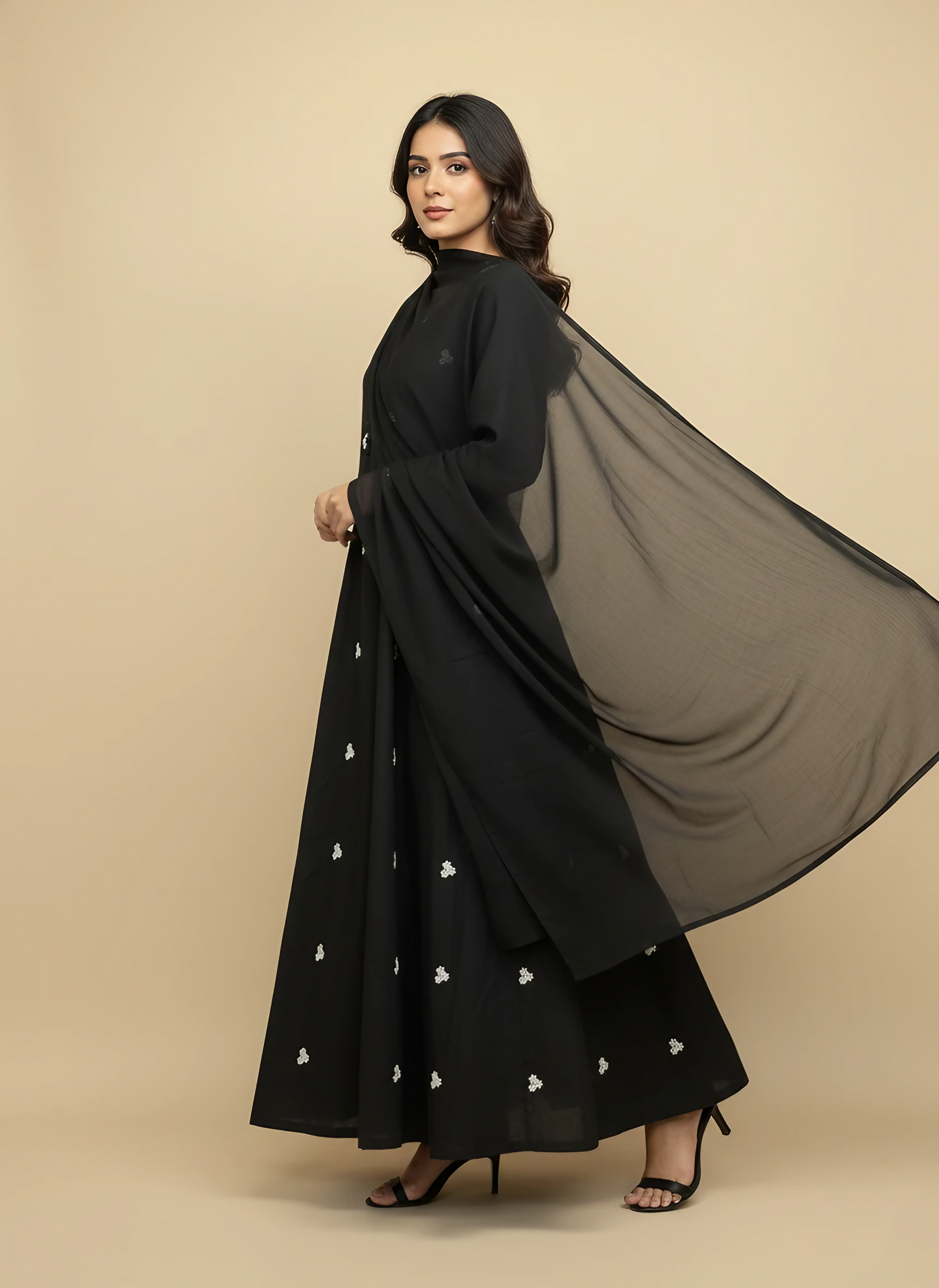 3-Piece Cotton Embroidery Maxi [Black]