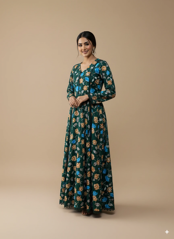 Colorful Floral Linen Maxi Dress