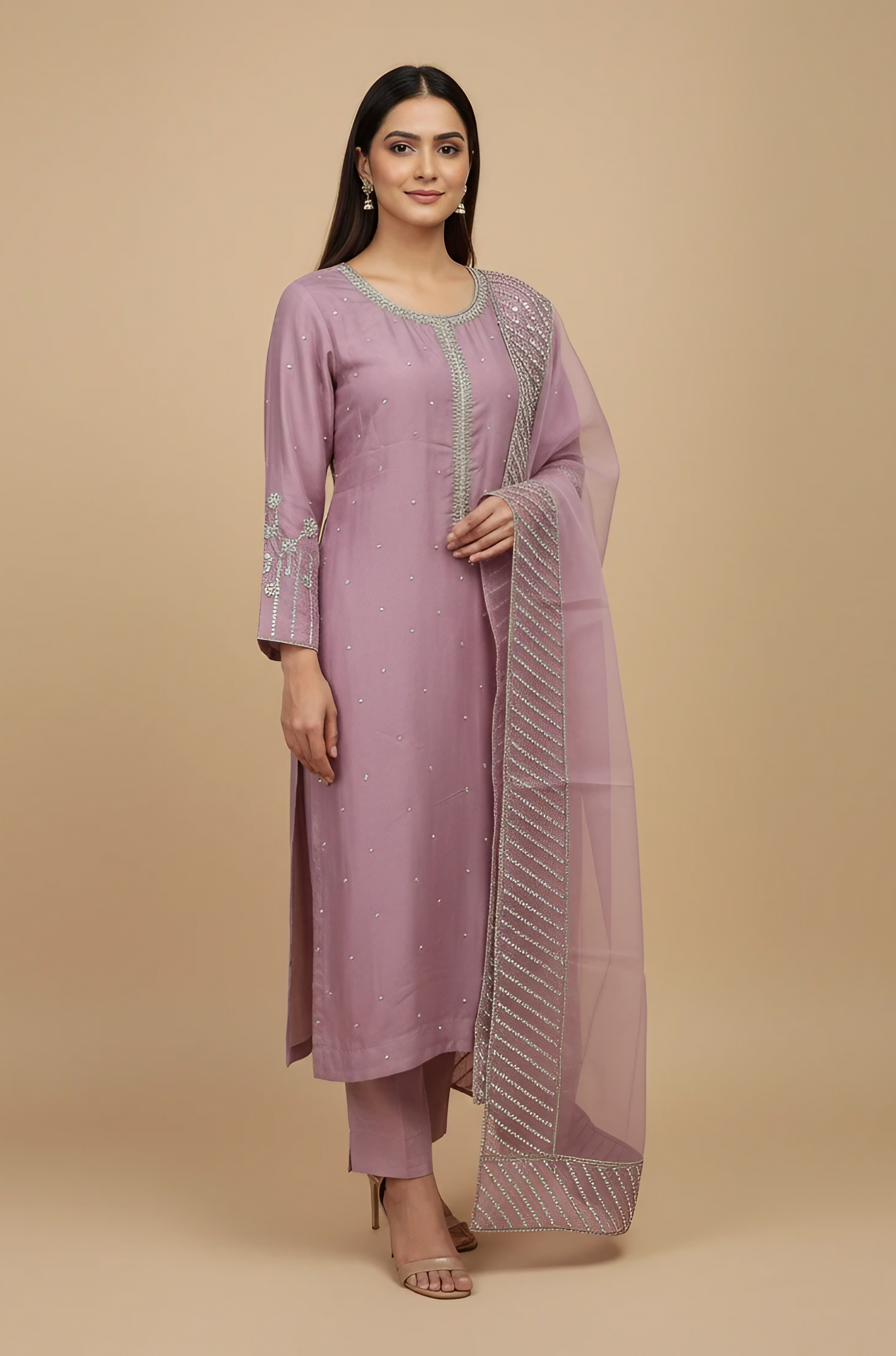 Erum Eman Women’s Pink 3 Piece Embroidered Suit – Party Wear