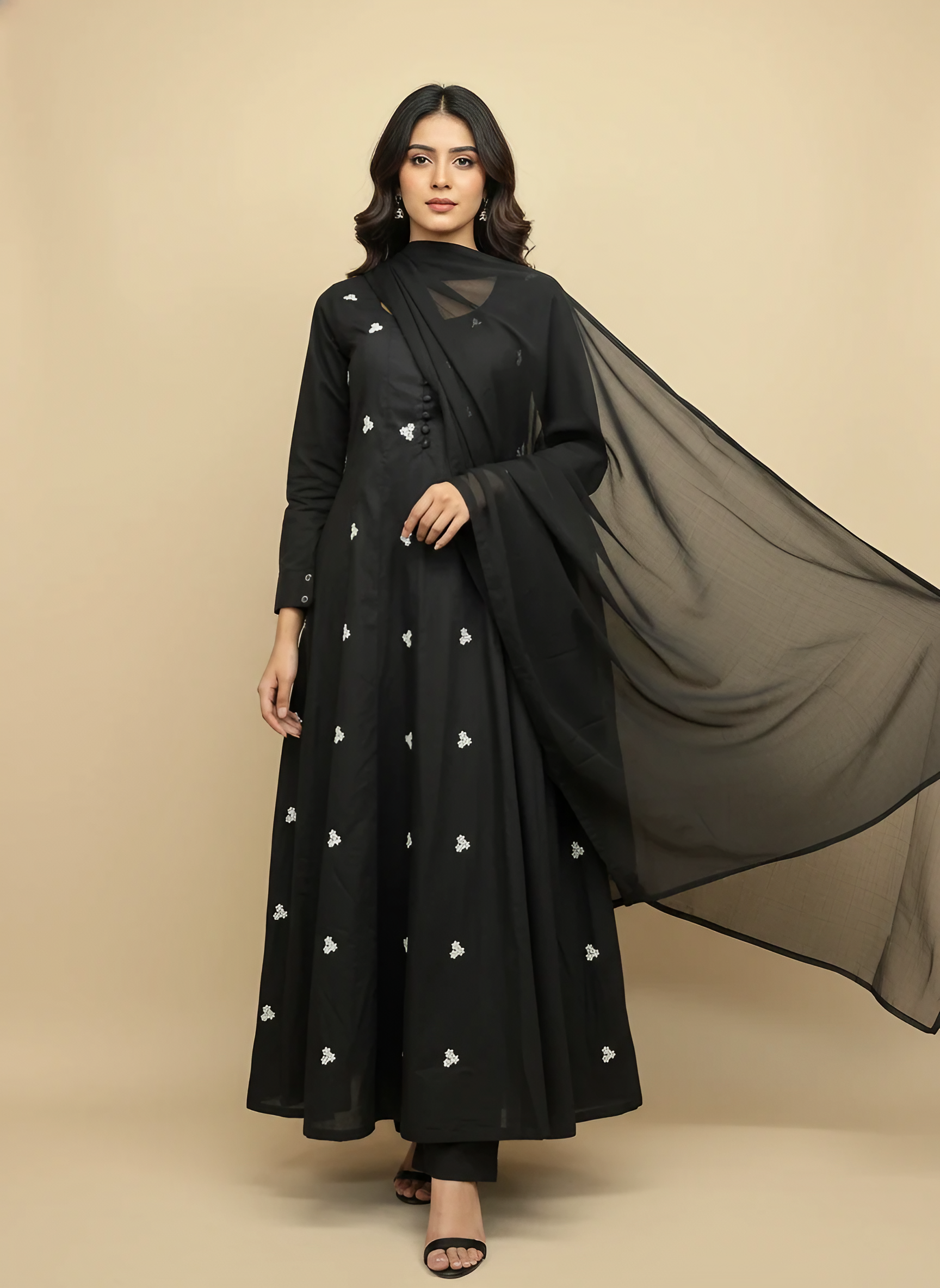 3-Piece Cotton Embroidery Maxi [Black]