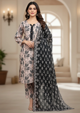 3 Pcs Printed Lawn Suit for Women – Summer Outfit with Dupatta