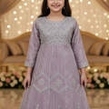 Girls Embroidered Organza Anarkali Pink Dress 3PC Set