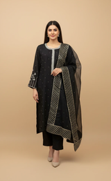 Erum Eman Women’s Black 3 Piece Embroidered Suit – Party Wear