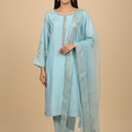 Erum Eman Women’s sky Blue 3 Piece Embroidered Suit – Party Wear