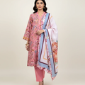 3 Pcs Pink Lawn Printed Suit for Women – Summer Shirt trouser Dupatta Set