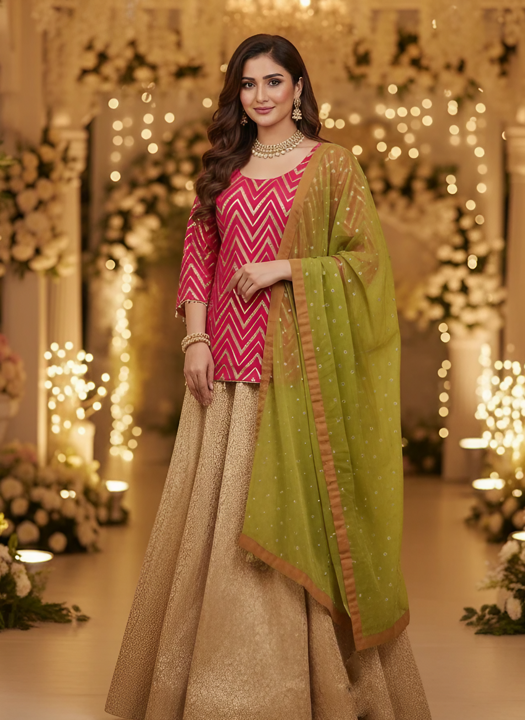 3-Piece Fully Embroidered Shirt & Dupatta with Jamawar Lehenga