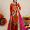 3 piece Rust Orange Raw Silk Sharara Suit – Zarqun Formal Wear Canada