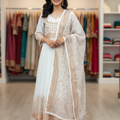 3 Pcs Chiffon Embroidered Maxi Dress for Women – Anarkali with Trouser & Embroidered Dupatta