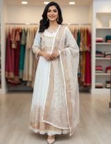 3 Pcs Chiffon Embroidered Maxi Dress for Women – Anarkali with Trouser & Embroidered Dupatta