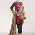 J. Maroon Lawn Embroidered 3 Piece Stitched Suit