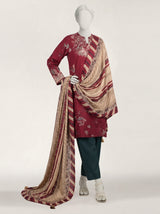 J. Maroon Lawn Embroidered 3 Piece Stitched Suit