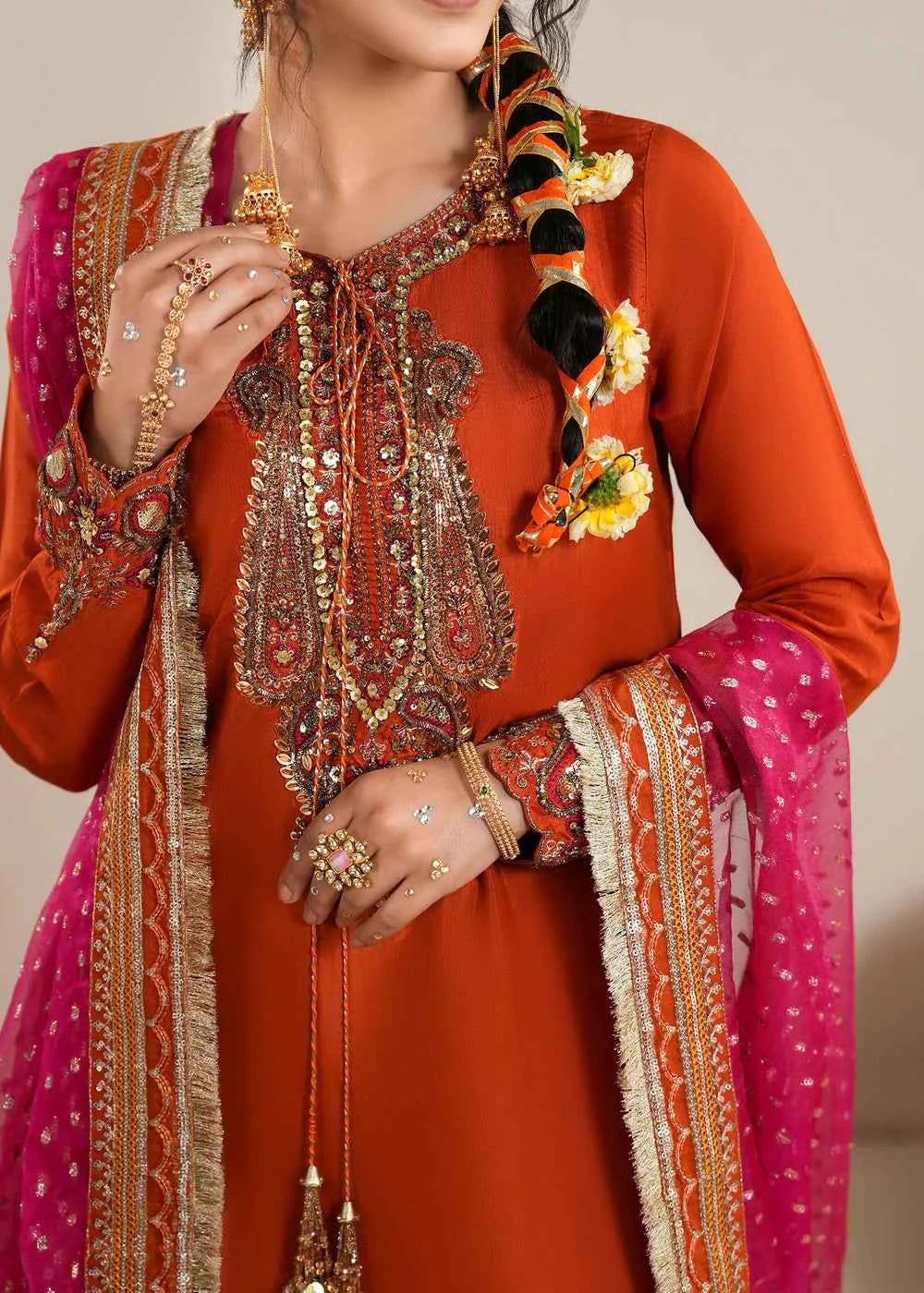 3 piece Rust Orange Raw Silk Sharara Suit – Zarqun Formal Wear Canada
