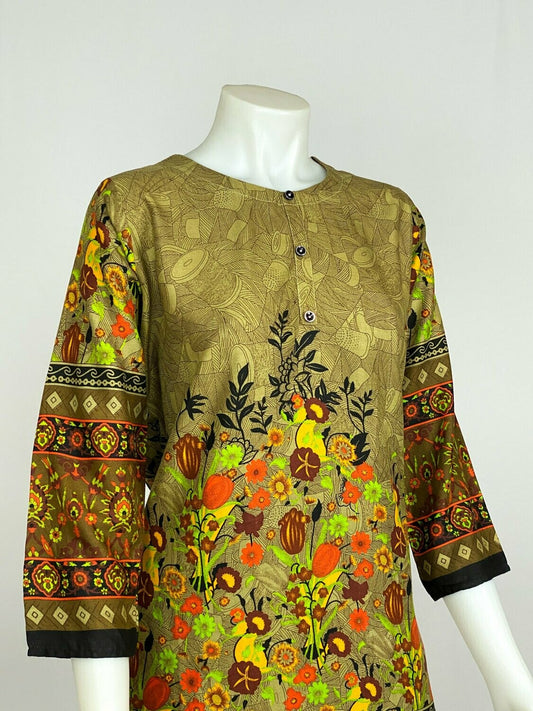 Beige Floral Premium Printed Lilen Top