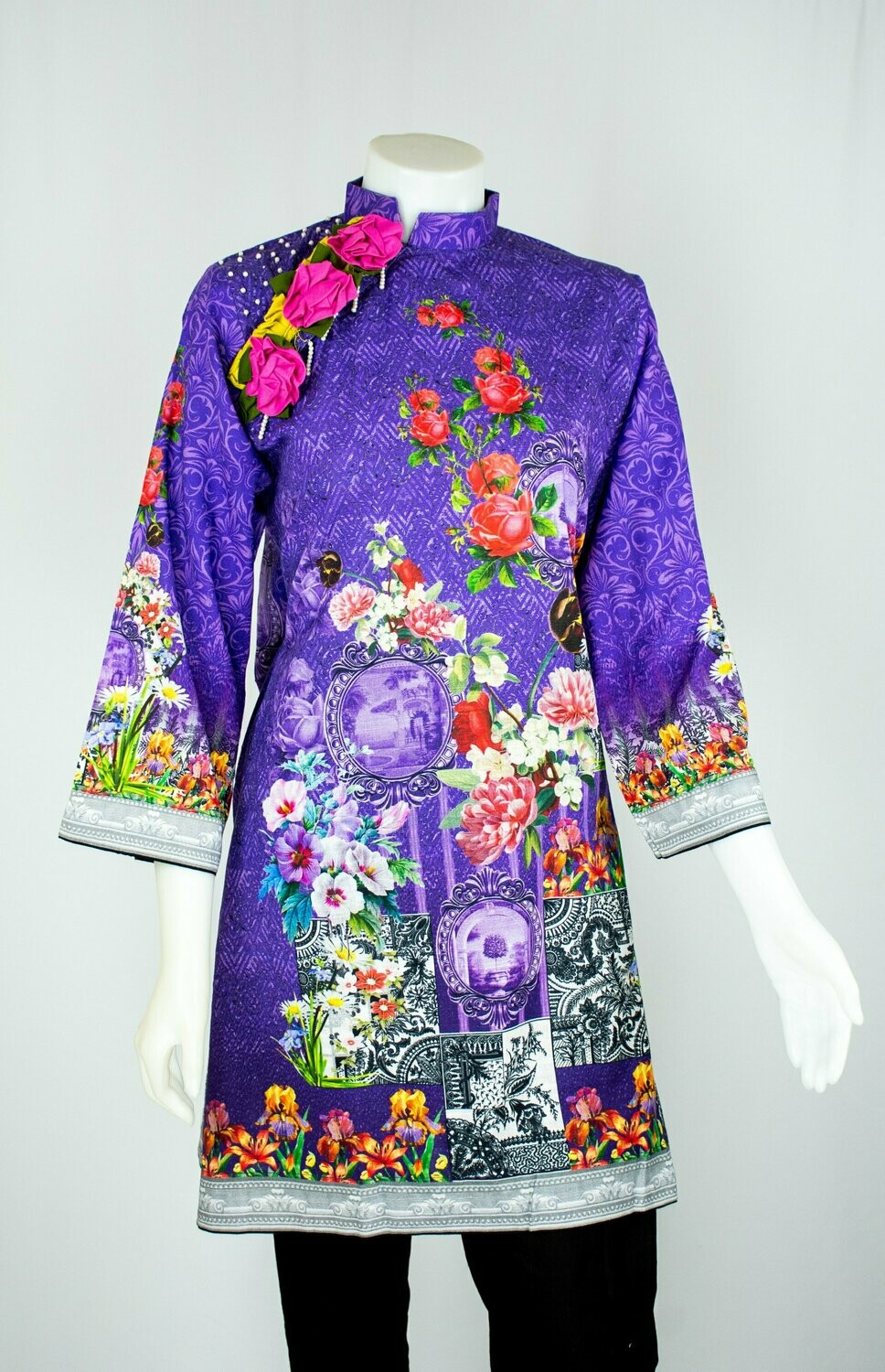 Flower Neck Vibrant Cotton Kurti