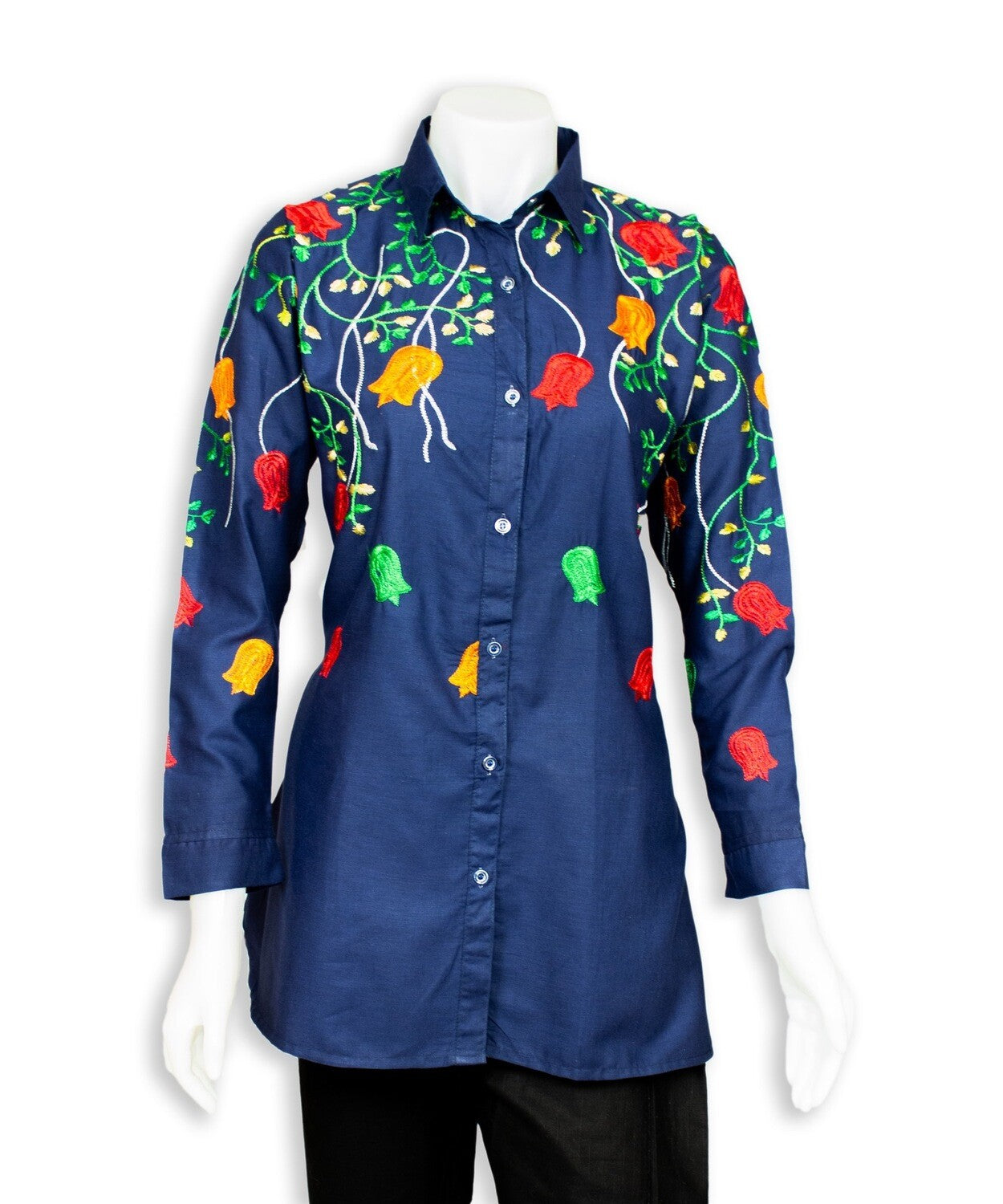 Navy Blue Cotton Embroidered Kurti