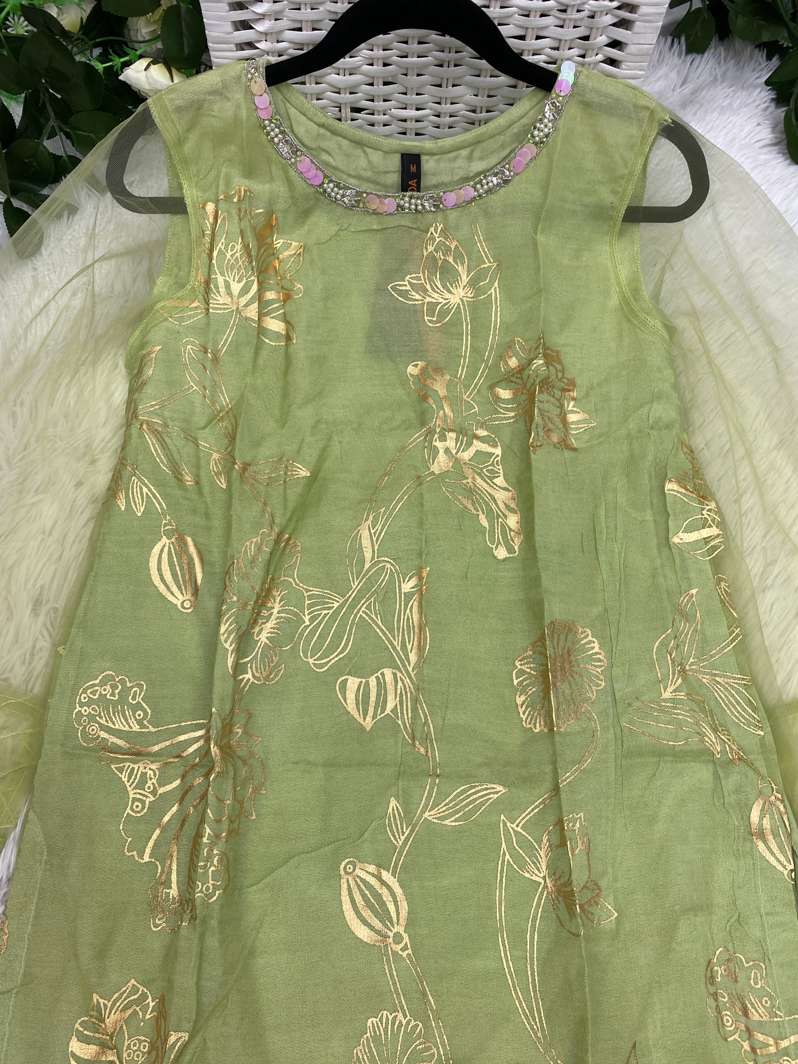 Warda Printed Net top with Frills M