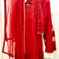3Pcs Beautiful Ruby Star Red Embroidered Gharara
