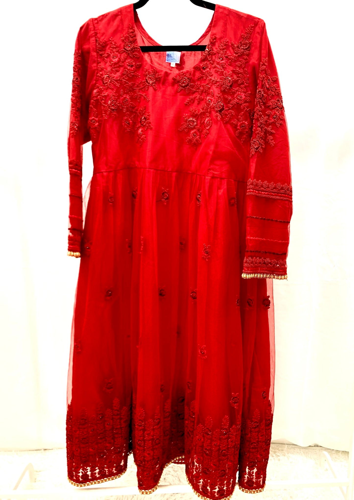 3Pcs Beautiful Ruby Star Red Embroidered Gharara