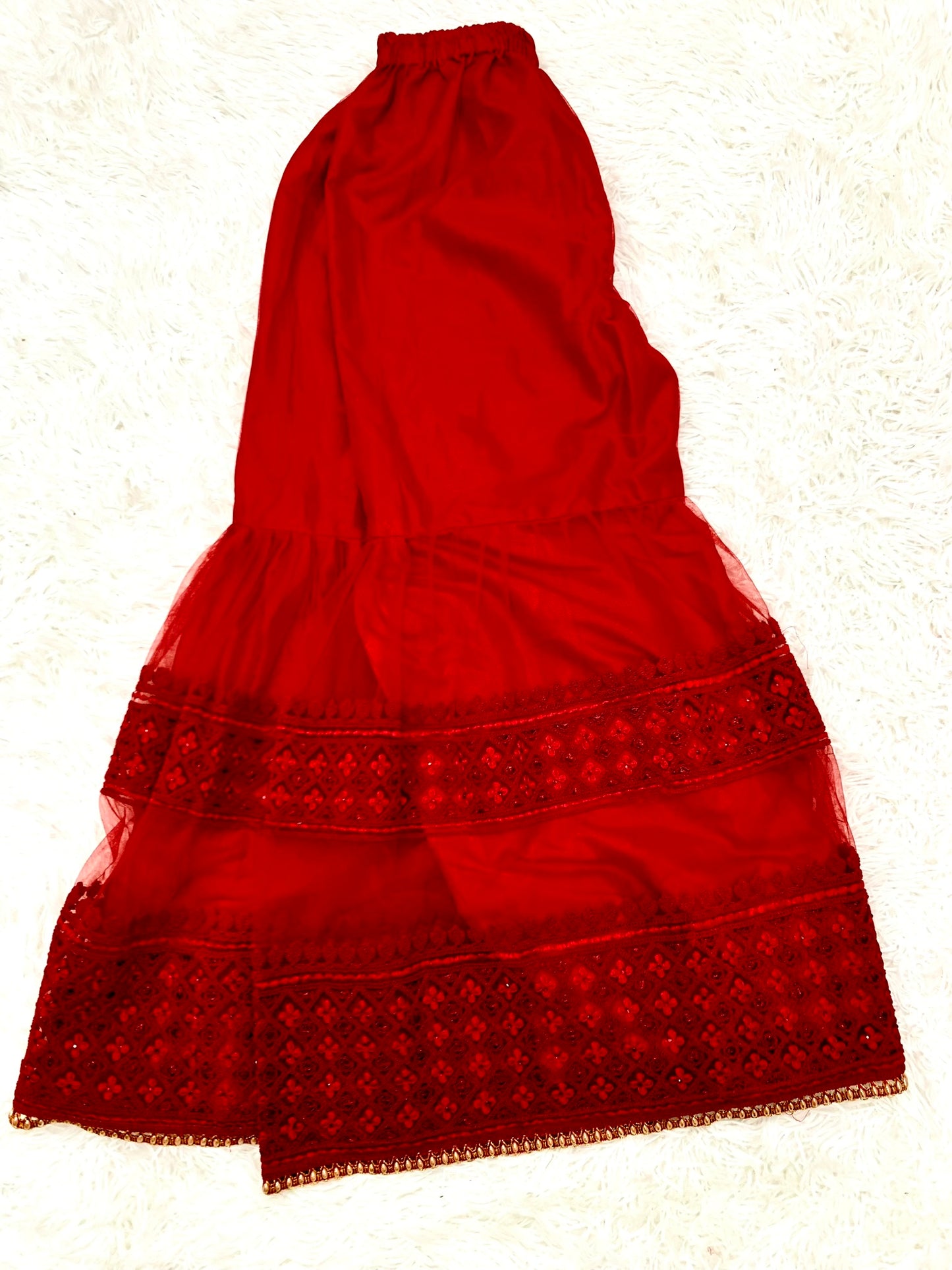 3Pcs Beautiful Ruby Star Red Embroidered Gharara