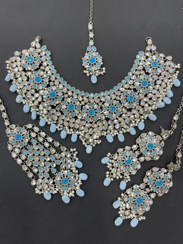 Heavy Light Blue 5PC Kundan set