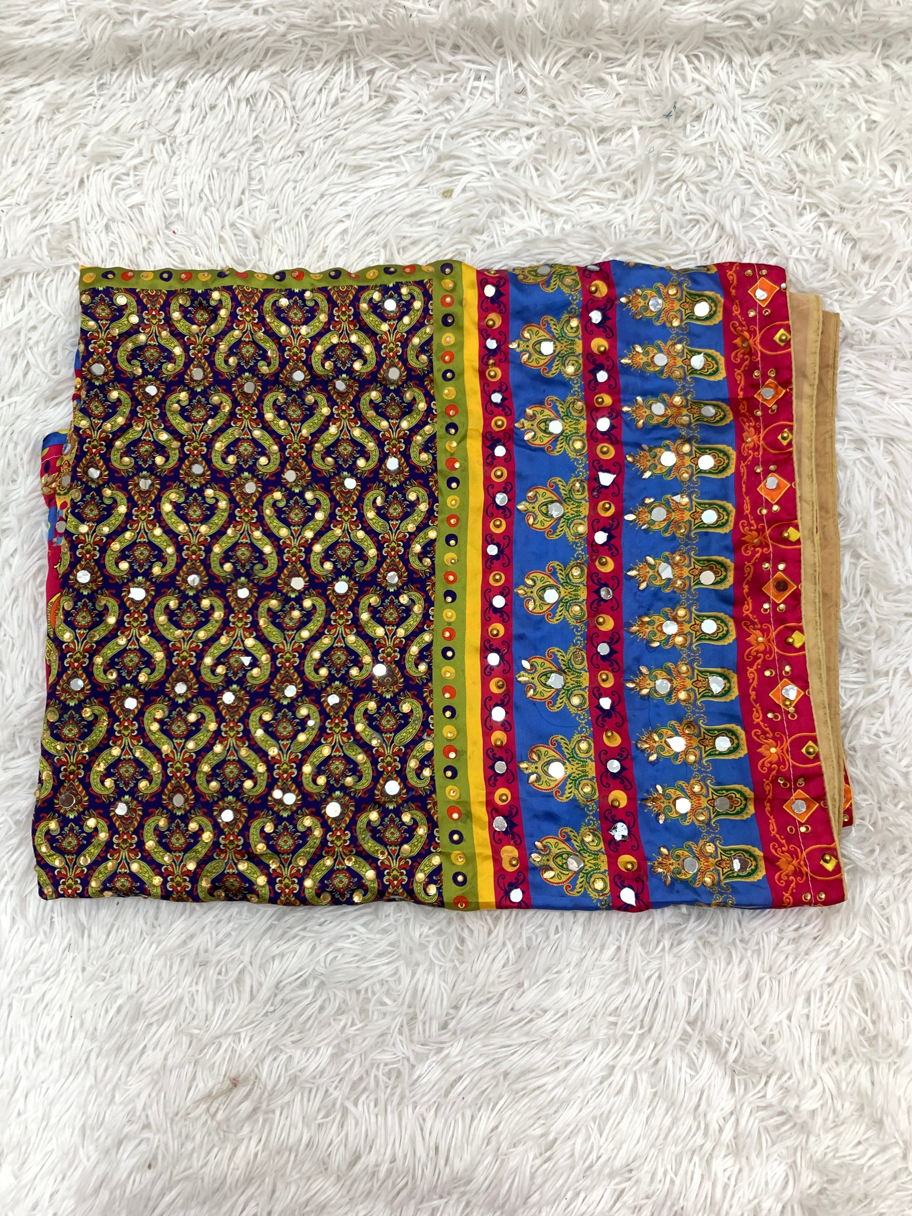 Silk Printed mirror and beads Dupatta