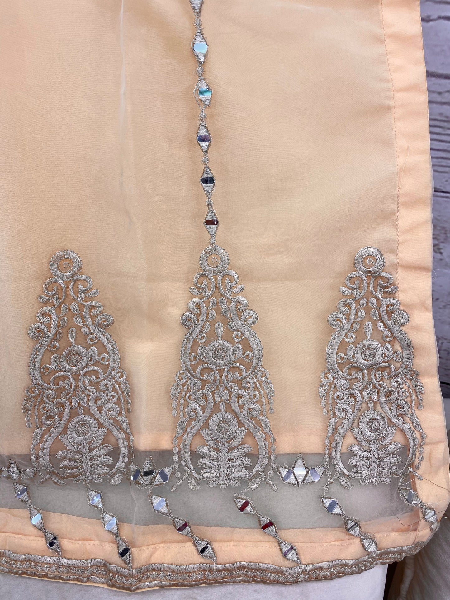Peach Organza Thread Mirror work Suit (3PC)