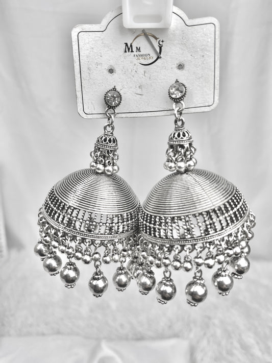 Simple Big Jhumka Statement Earrings -Silver