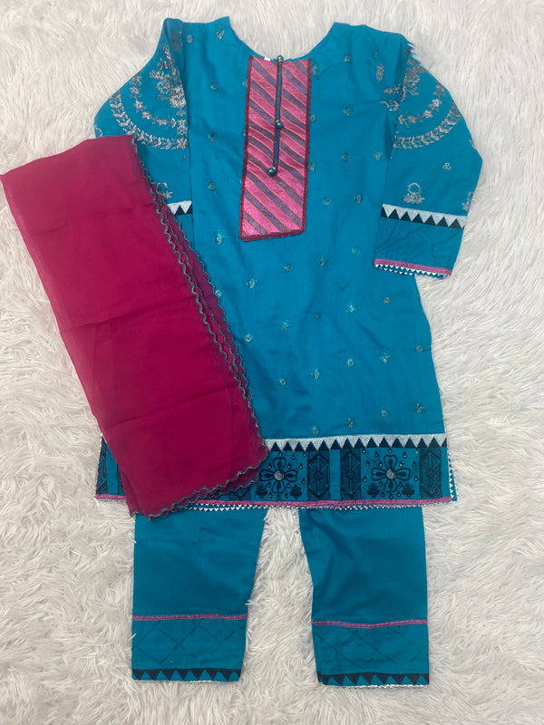 3 PCS Kids Luxury Suit with Stitched Embroidery