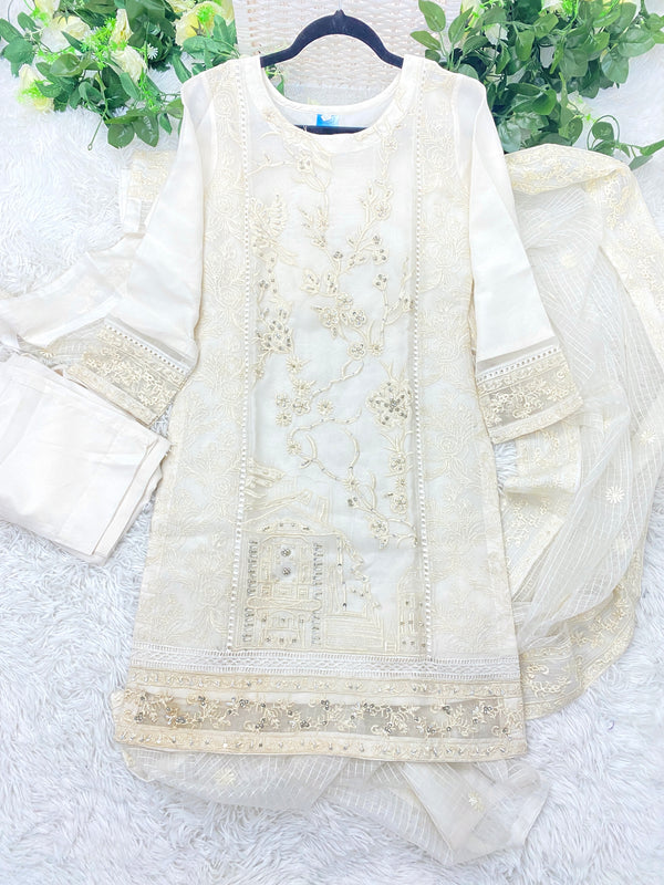 Luxury White Organza Handwork Outfit