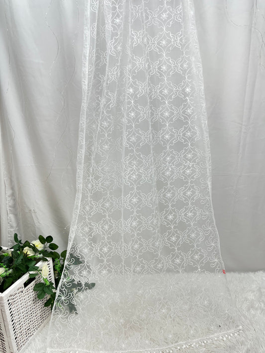 Sheer White Embroidered Dupatta