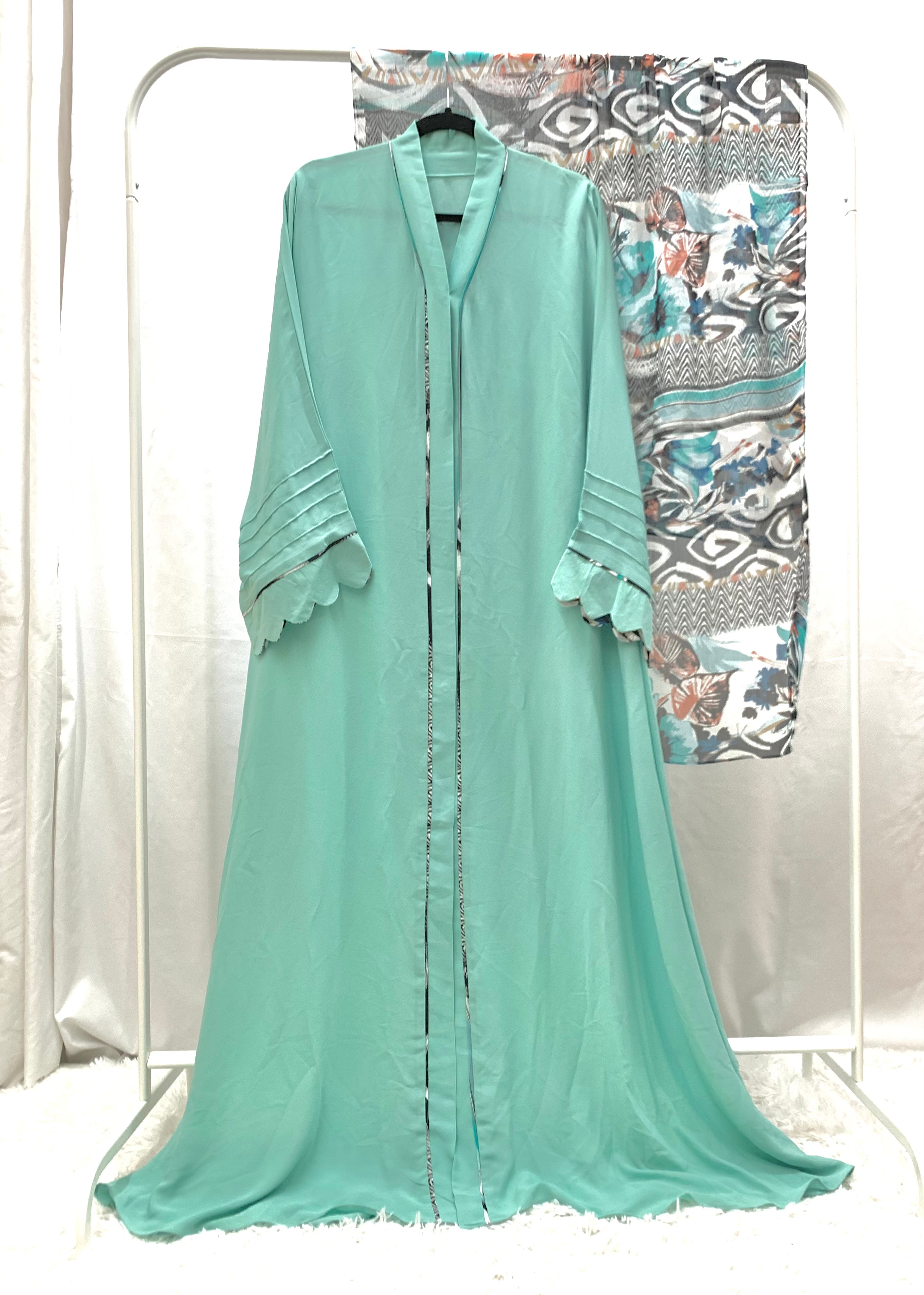 Teal Chiffon Abaya with Scarf
