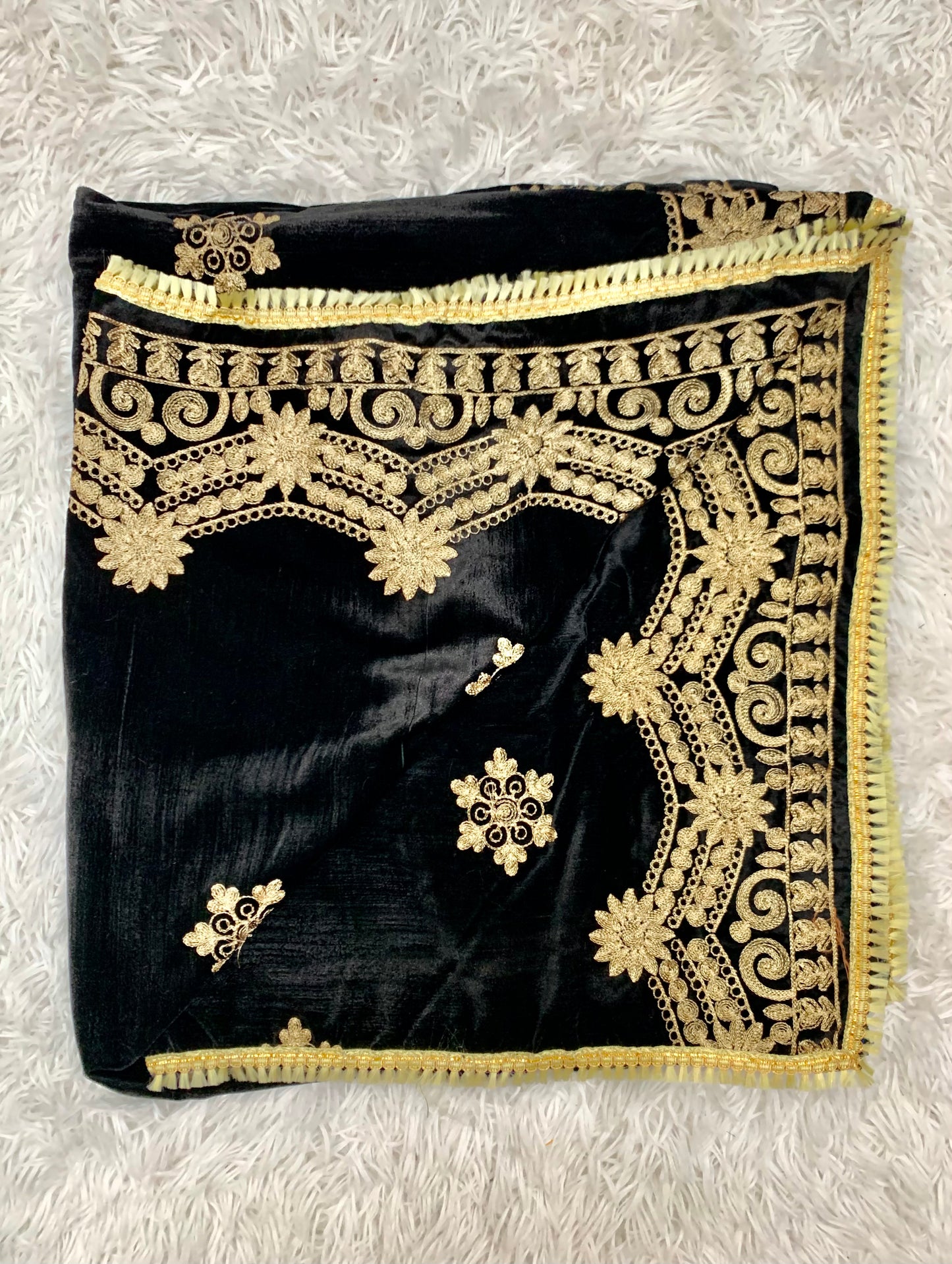 Jet Black Velvet Zari Embroidered Shawl