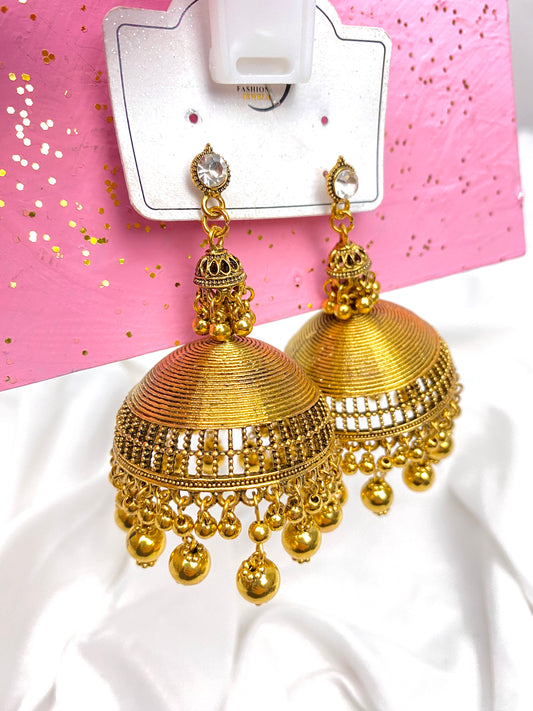 Simple Big Jhumka Statement Earrings -Golden