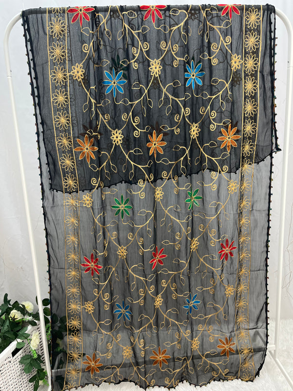 Black Soft Chiffon Embroidered Dupatta