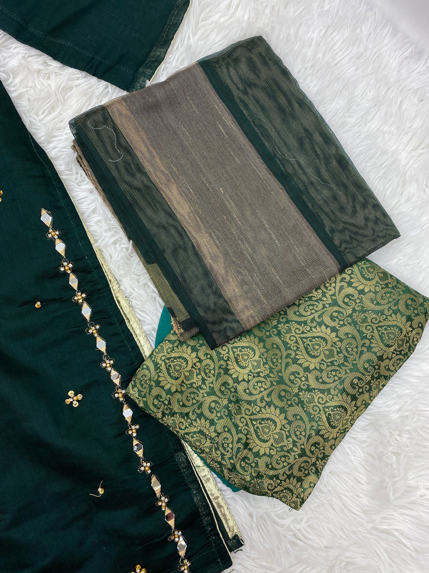 Green Mirror-Work Khaadi Net Outfit M