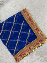 Blue Organza Dupatta with Gold Border