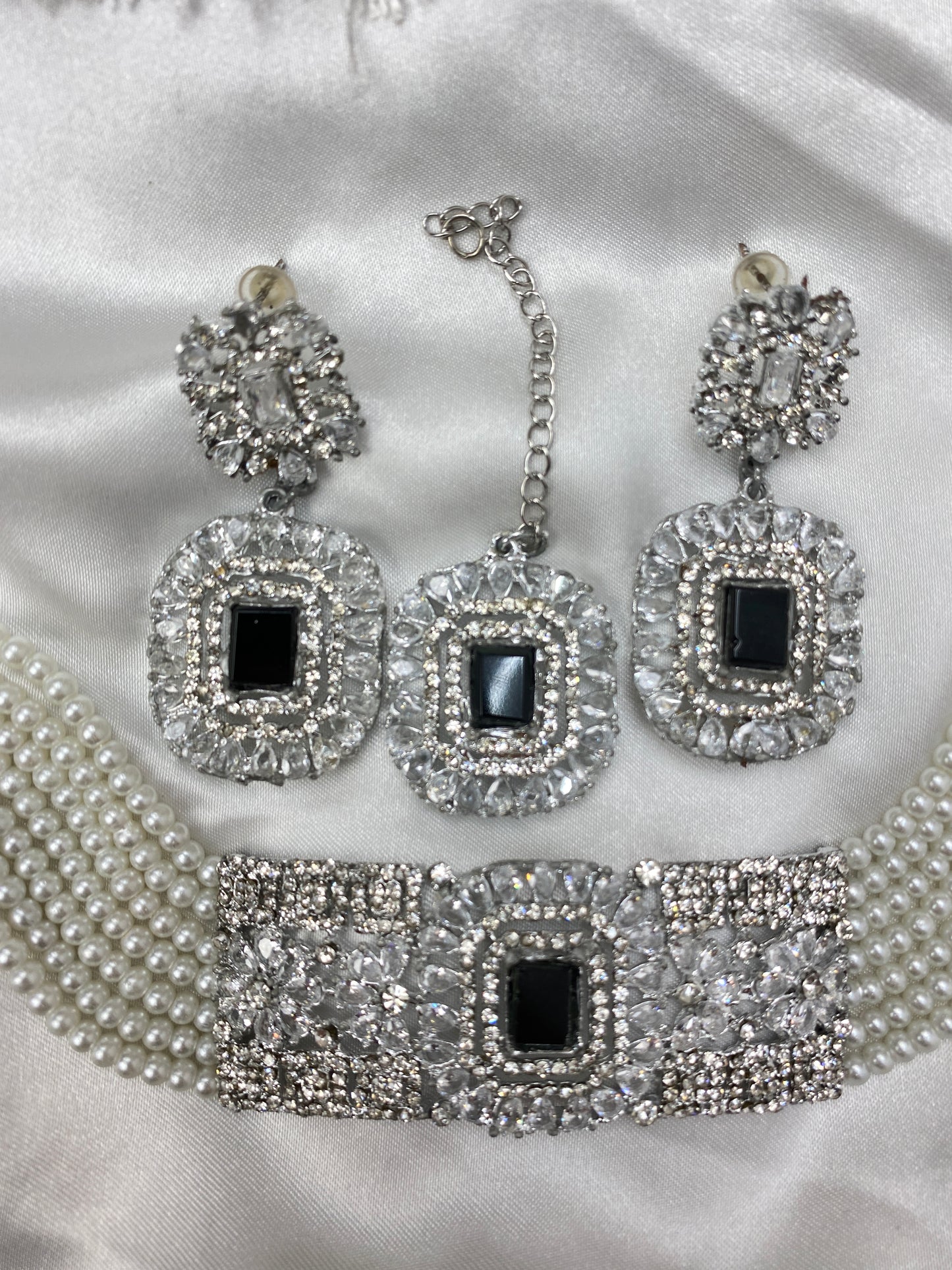 Choker Jewelry Set 4PC Silver/Black