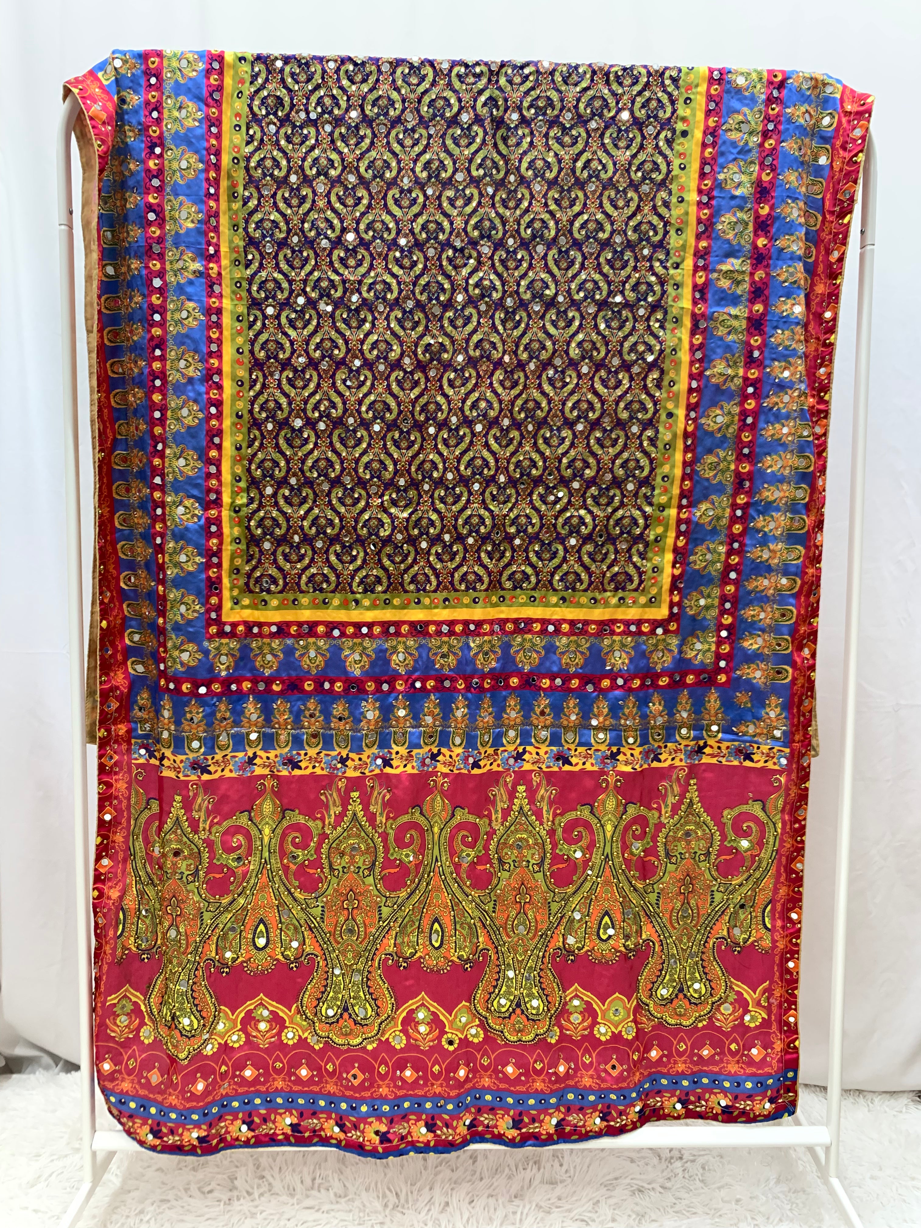 Silk Printed mirror and beads Dupatta