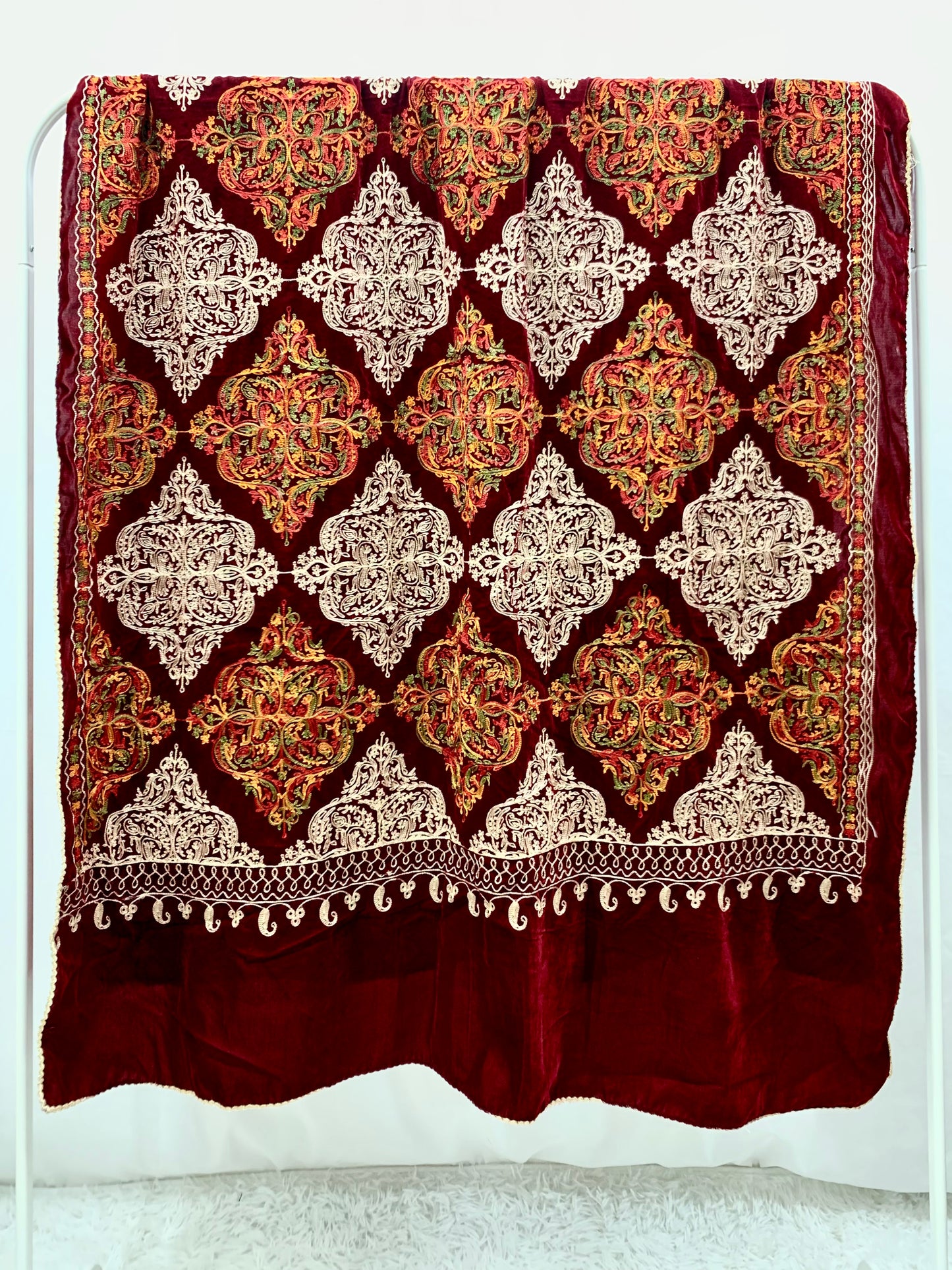 Maroon Velvet Zari Embroidered Shawl