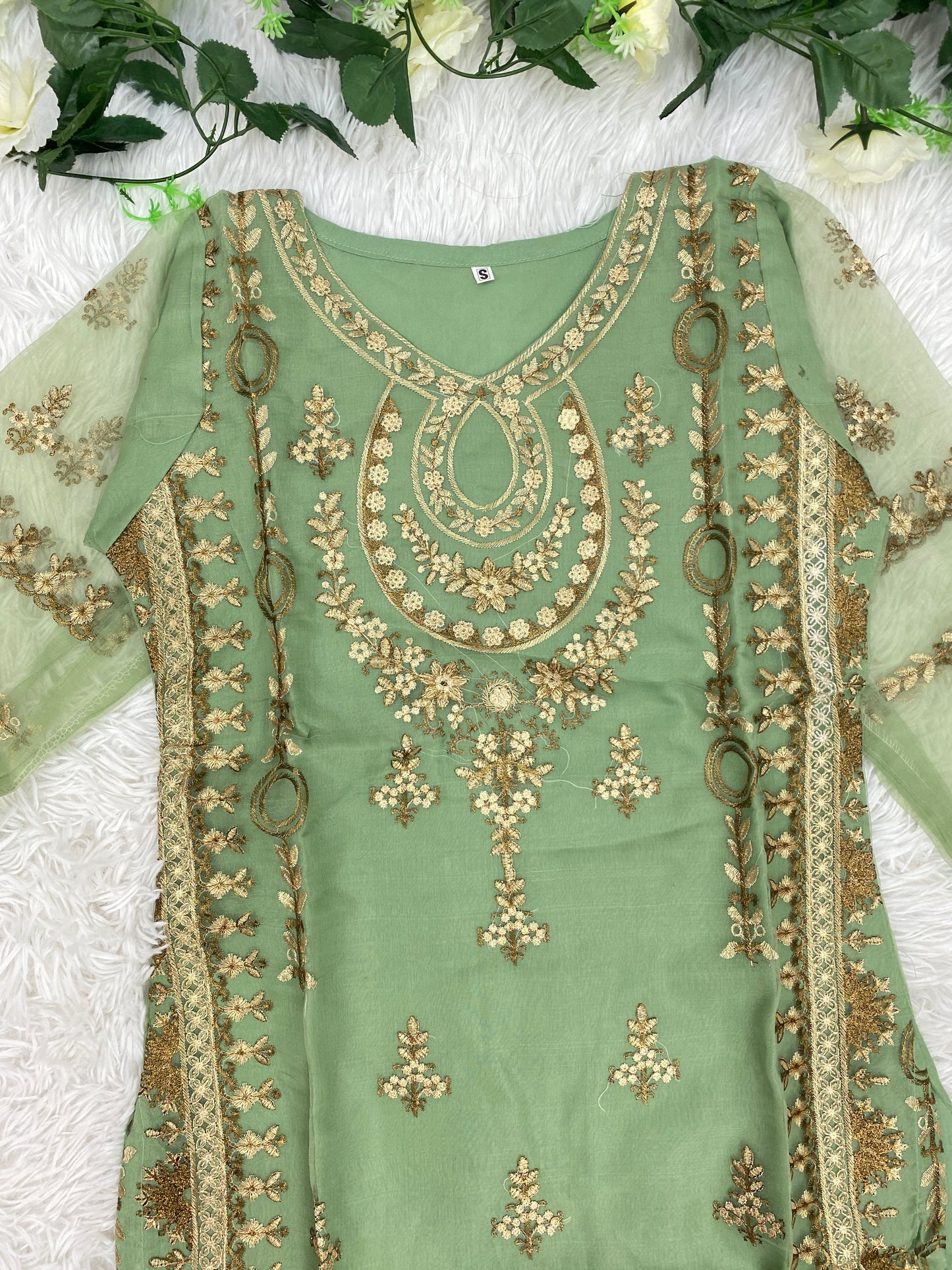 Sea-Green Organza 3PC Outfit S-M