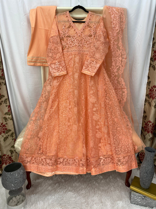 Organza Thread Work Maxi - Peach