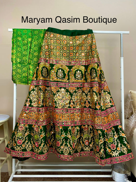 Block Printed Lengha with Zari work