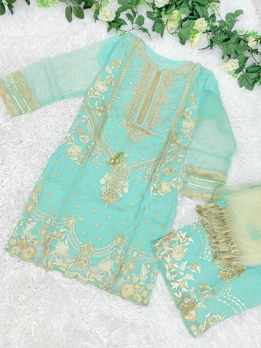Teal Organza-Palazzo Outfit  S-M